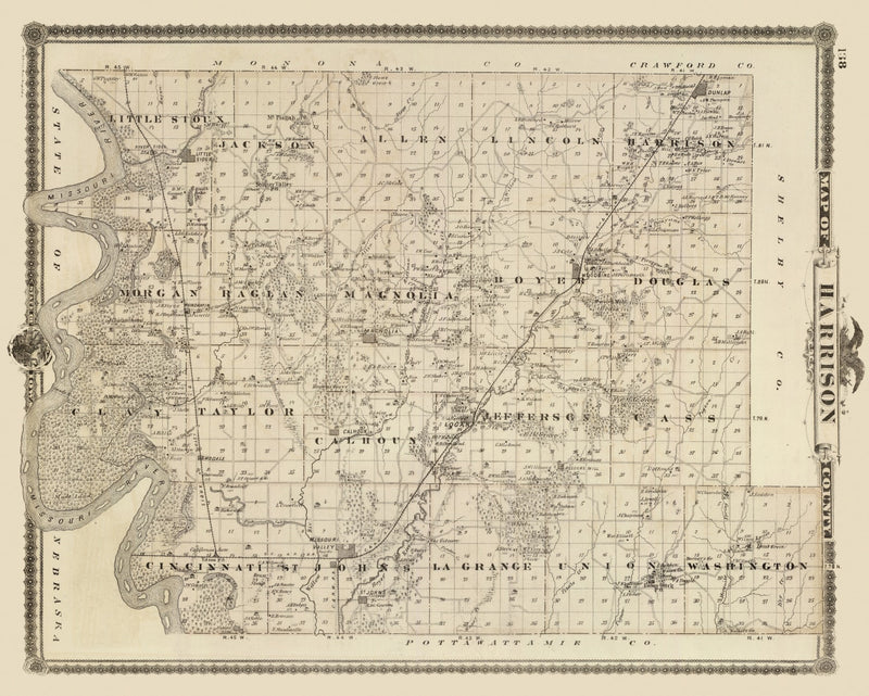 Size comparison using Vintage Map of Harrison County, Iowa 1875