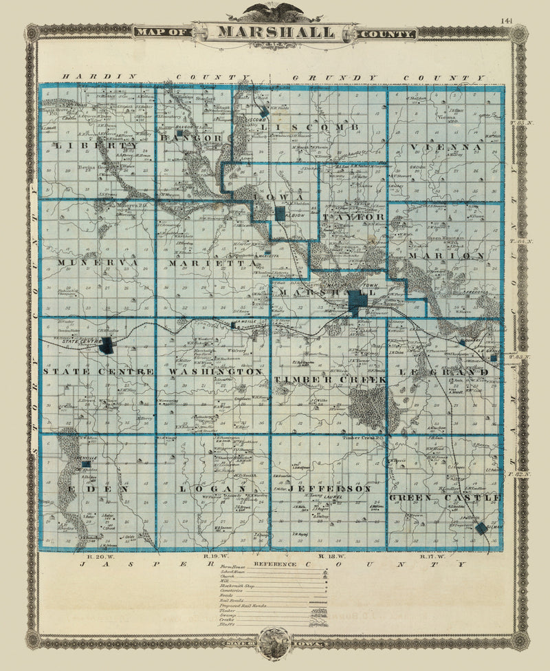 Size comparison using Vintage Map of Marshall County, Iowa 1875