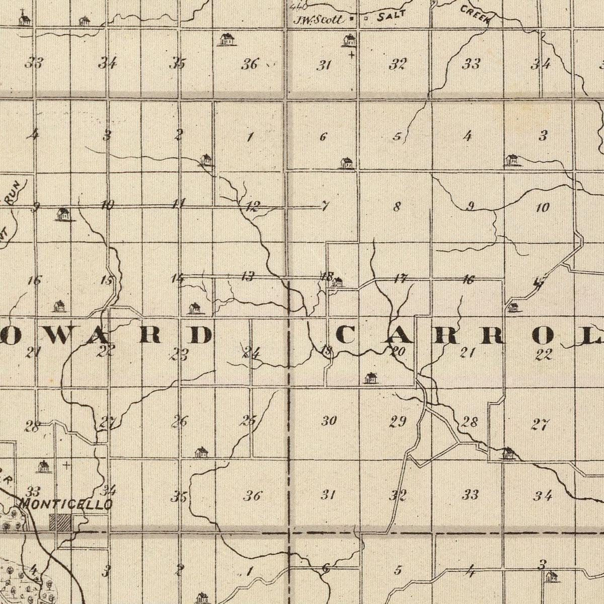 Restored historic details from the 1875 county map of Tama County, Iowa