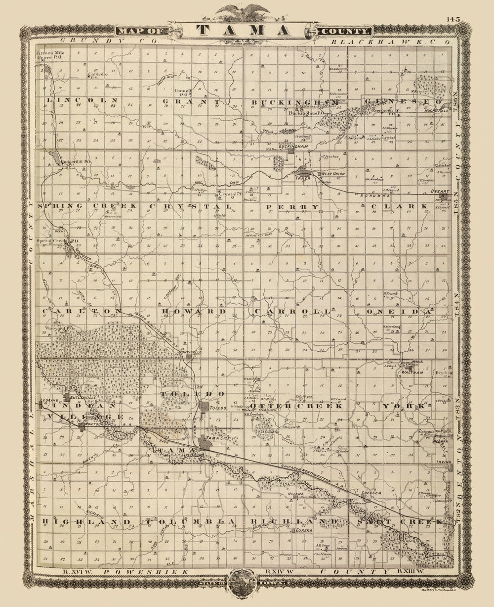 Vintage Map of Tama County, Iowa 1875 print style example