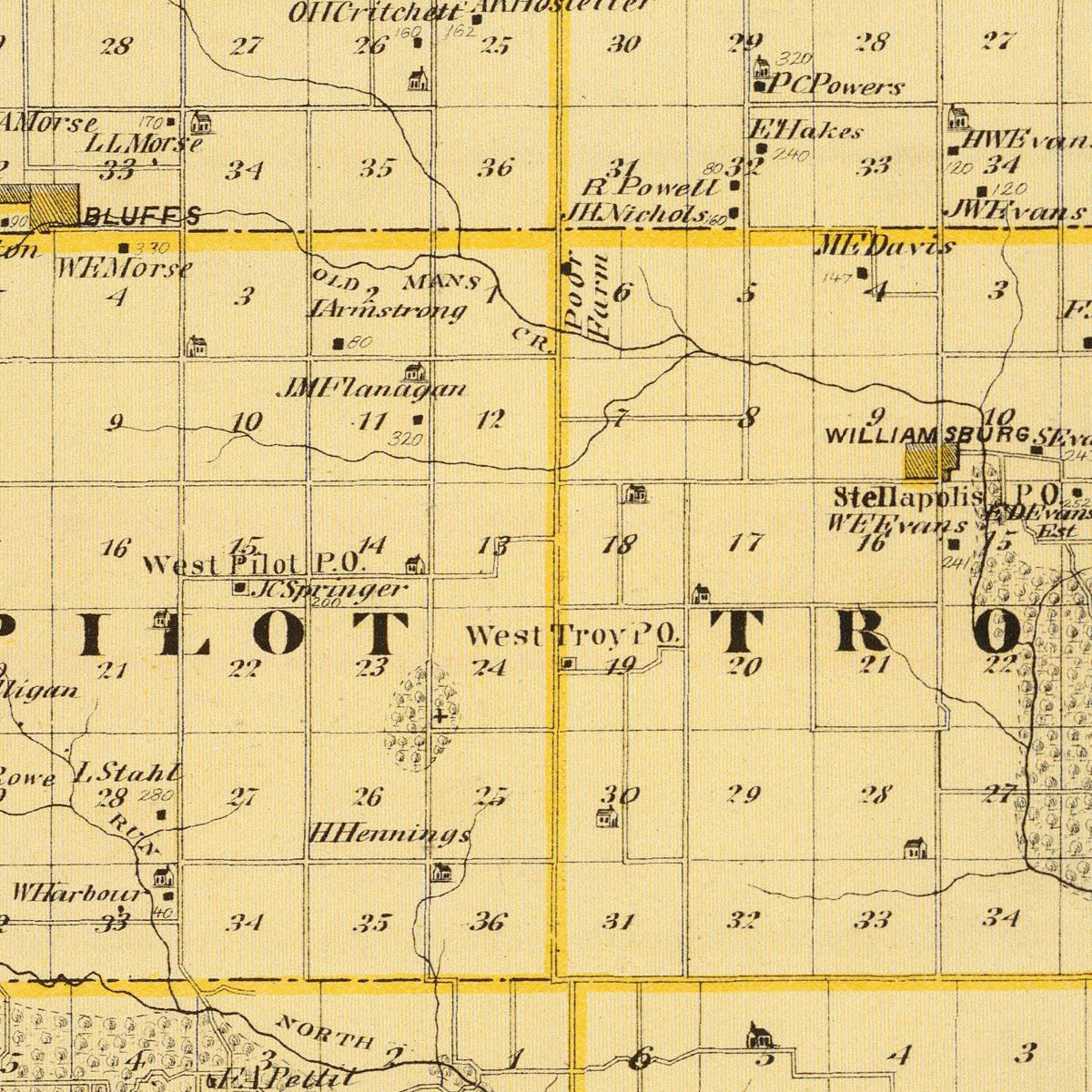 Restored historic details from the 1875 county map of Iowa County, Iowa