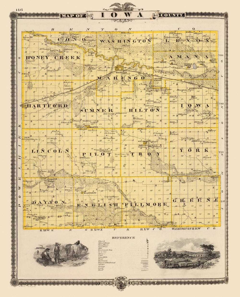 Vintage Map of Iowa County, Iowa 1875 print style example