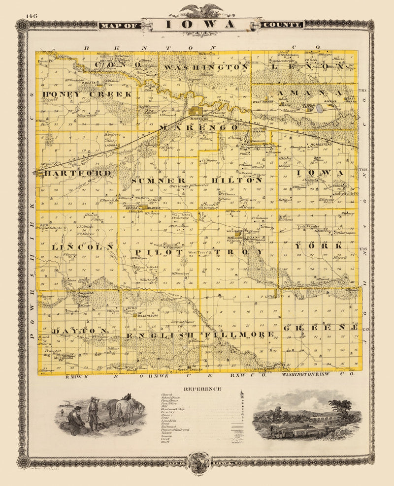 Size comparison using Vintage Map of Iowa County, Iowa 1875