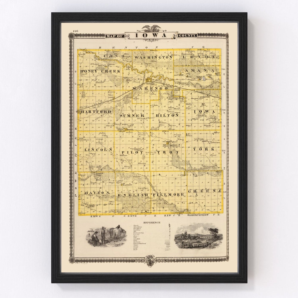 Iowa County Vintage Map 1875