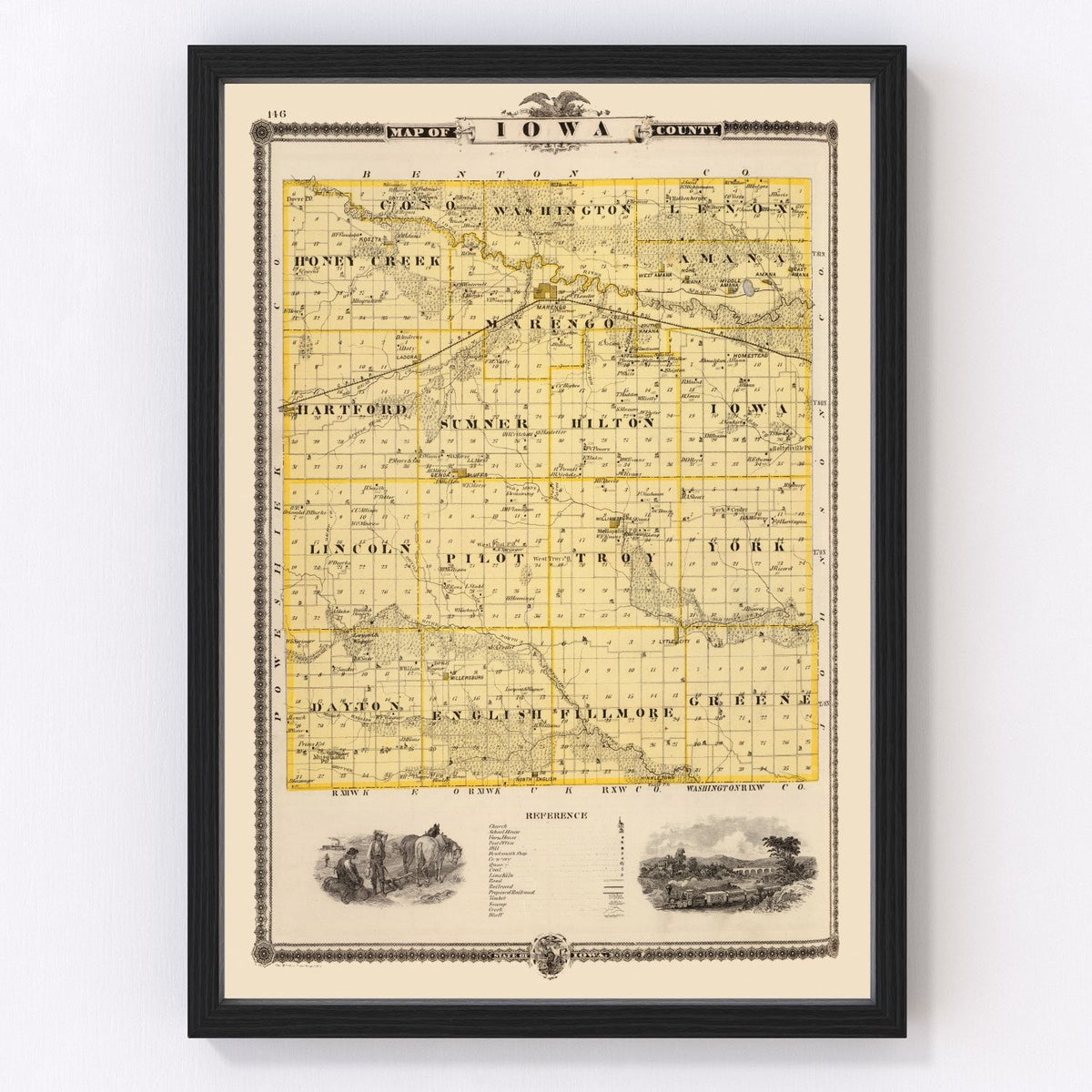 Iowa County Vintage Map 1875