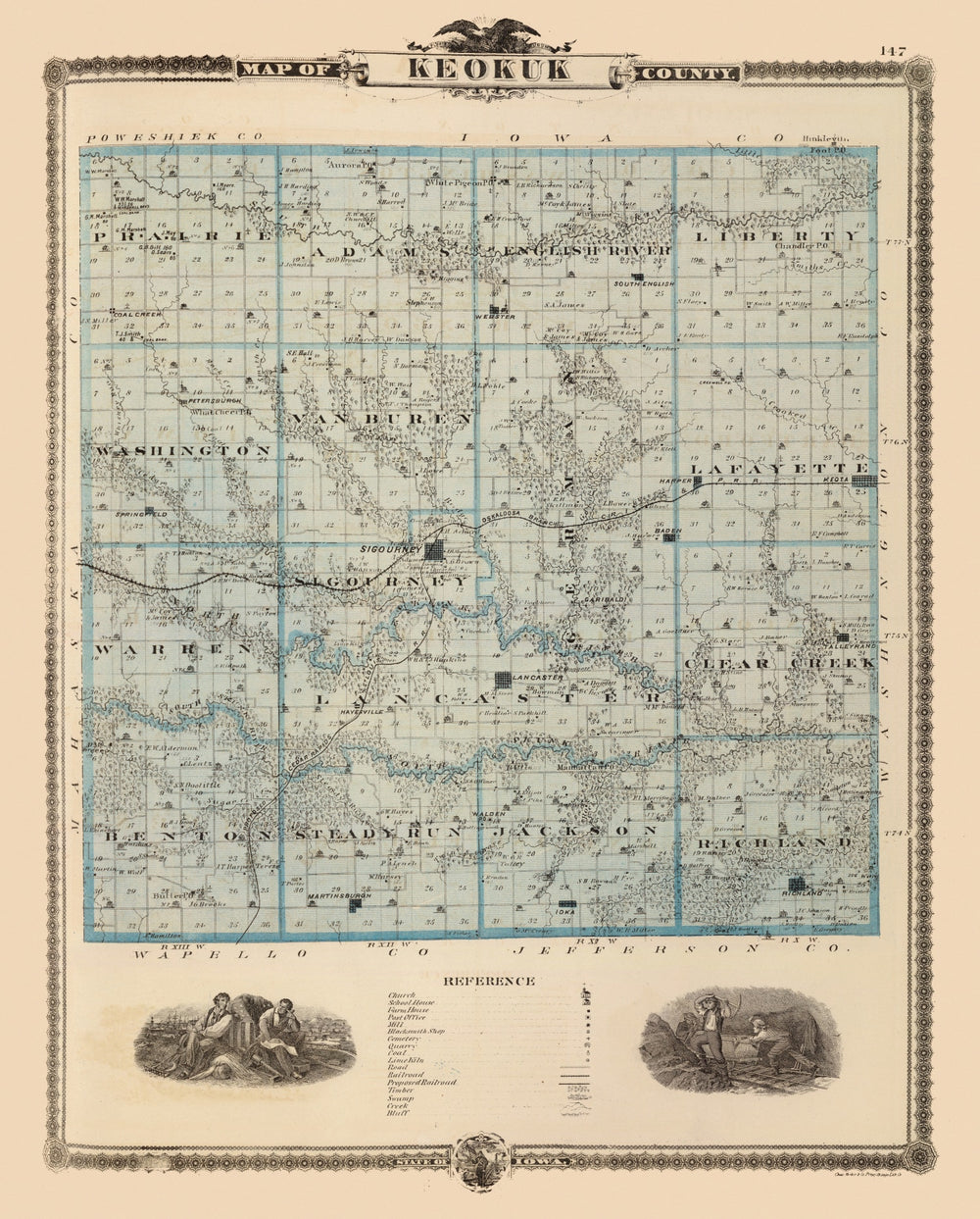 Vintage Map of Keokuk County, Iowa 1875 print style example