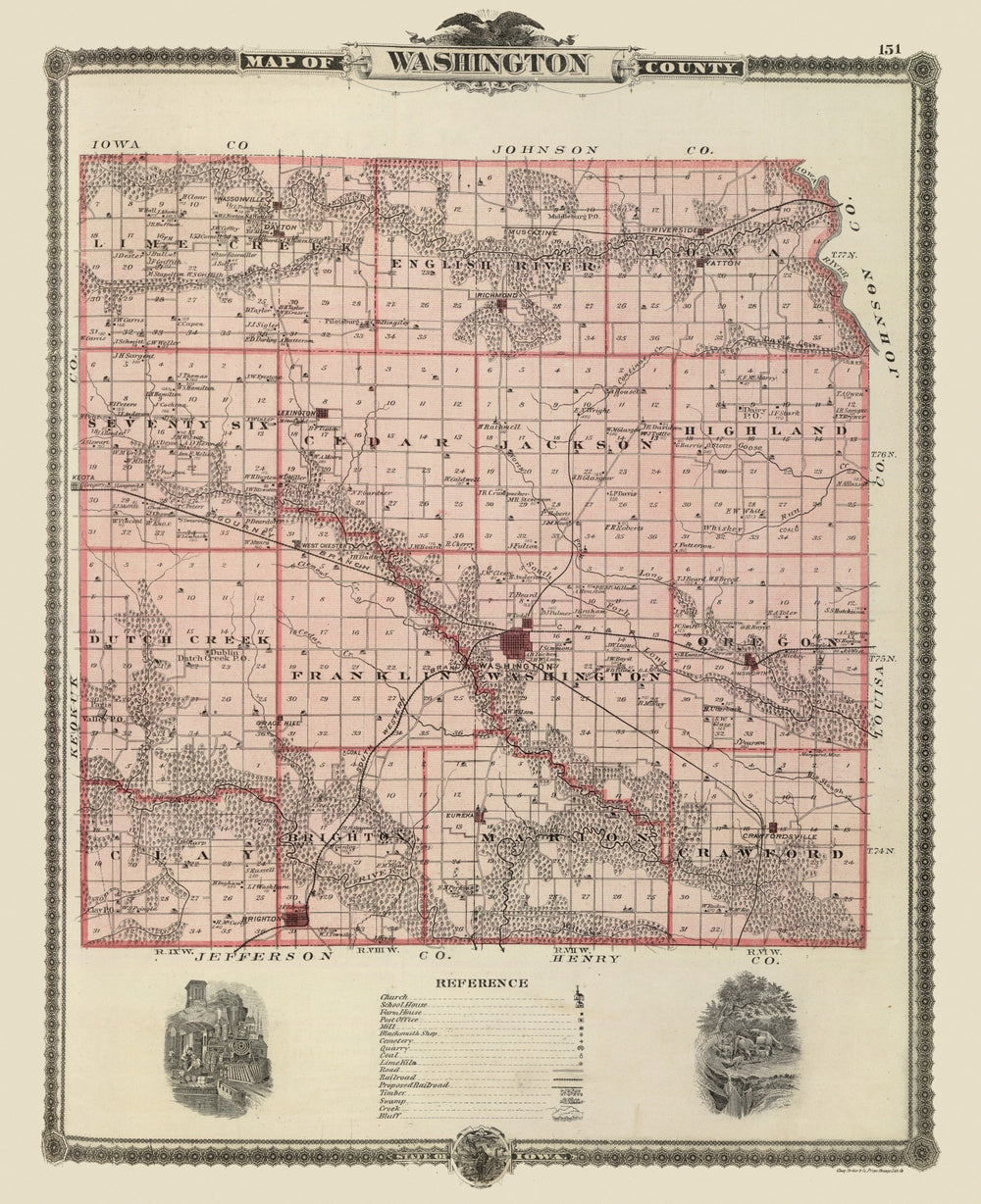 Vintage Map of Washington County, Iowa 1875 print style example