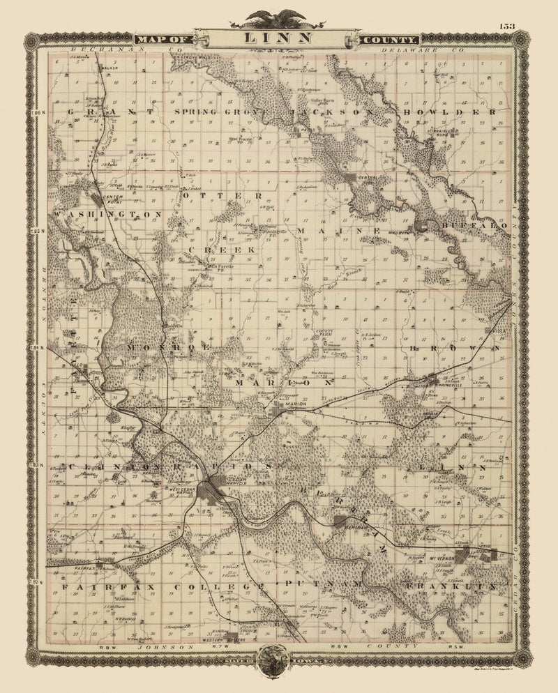 Size comparison using Vintage Map of Linn County, Iowa 1875