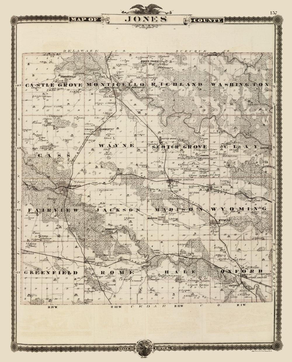 Vintage Map of Jones County, Iowa 1875 print style example