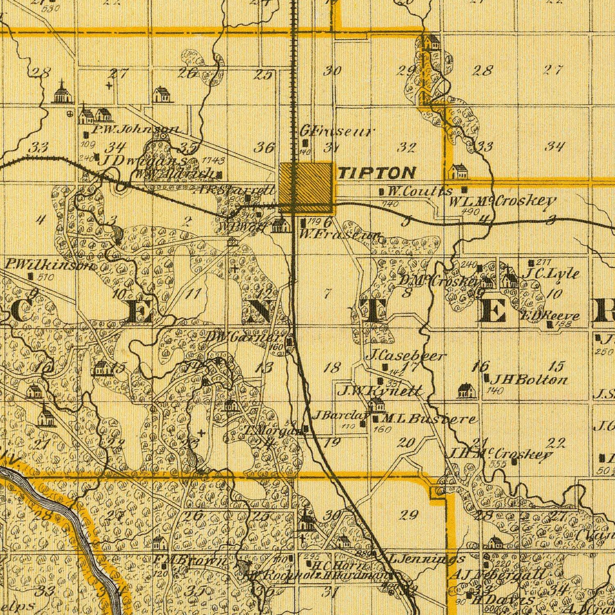 Restored historic details from the 1875 county map of Cedar County, Iowa