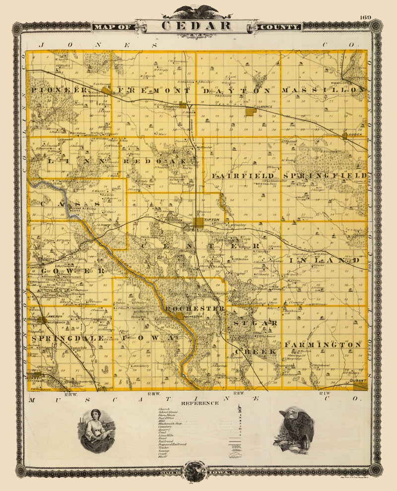 Size comparison using Vintage Map of Cedar County, Iowa 1875