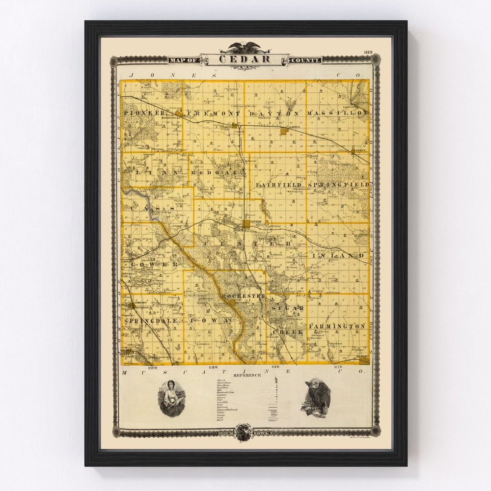 Cedar County Vintage Map 1875