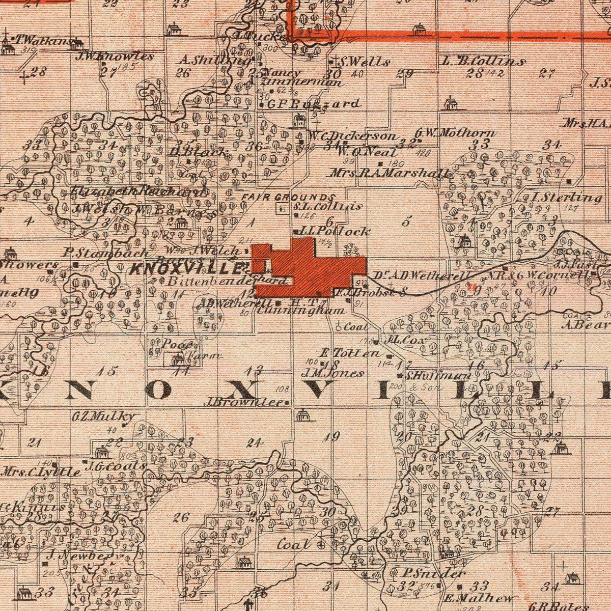 Restored historic details from the 1875 county map of Marion County, Iowa
