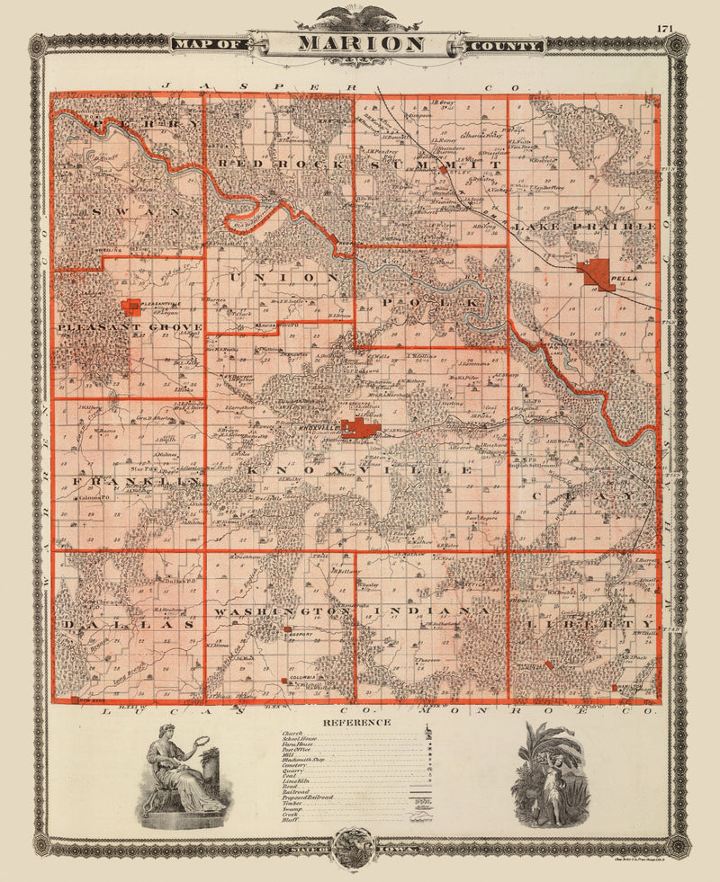 Size comparison using Vintage Map of Marion County, Iowa 1875