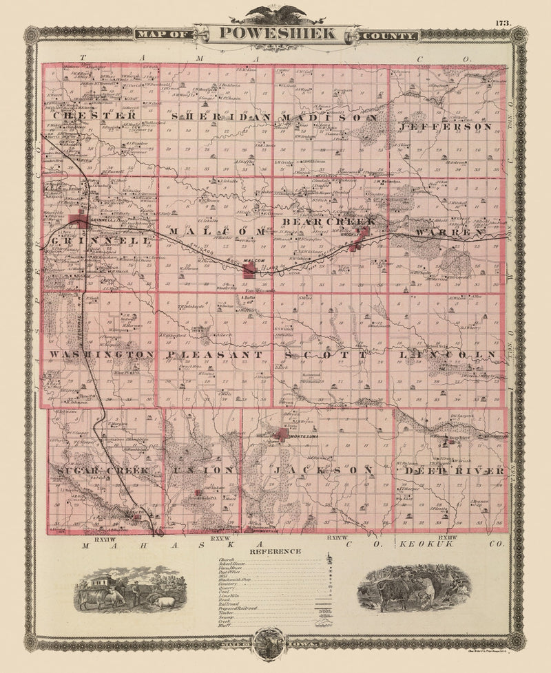 Size comparison using Vintage Map of Poweshiek County, Iowa 1875