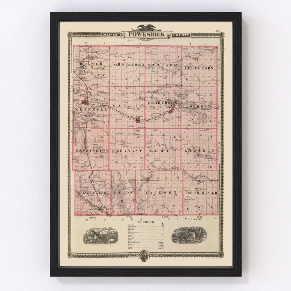 Poweshiek County Vintage Map 1875