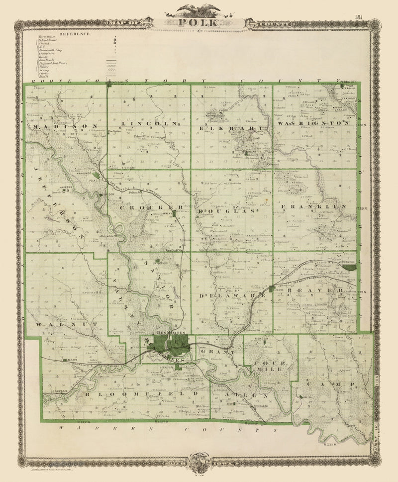 Size comparison using Vintage Map of Polk County, Iowa 1875