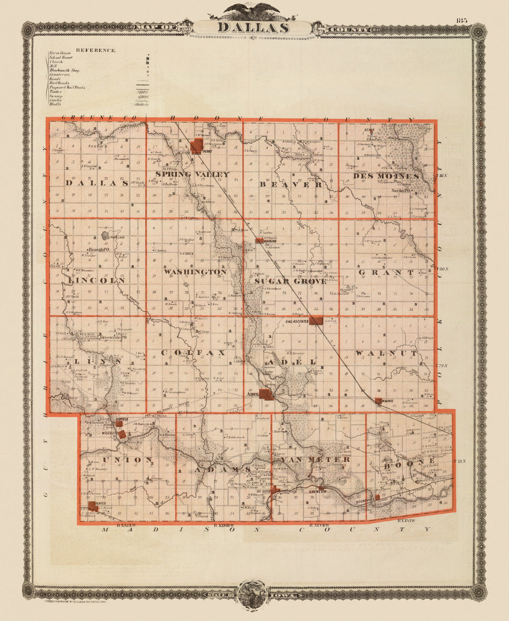 Vintage Map of Dallas County, Iowa 1875 print style example