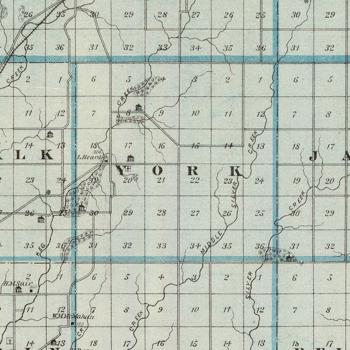 Restored historic details from the 1875 county map of Pottawattamie County, Iowa