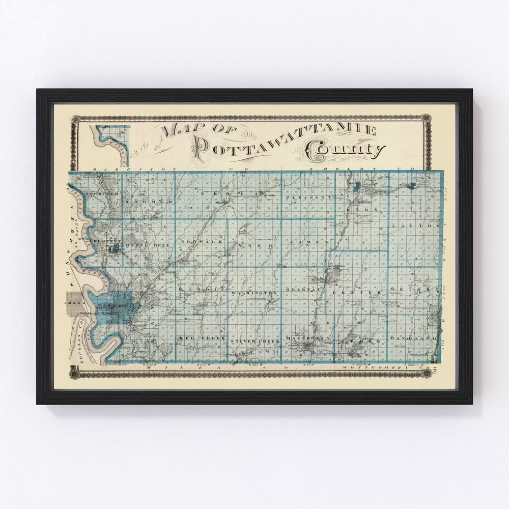 Pottawattamie County Vintage Map 1875