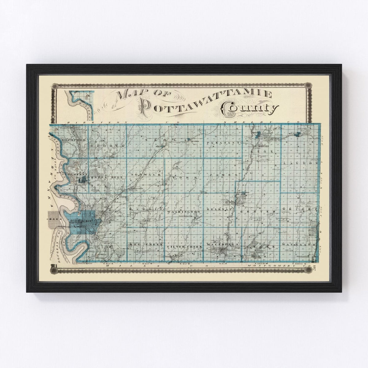 Pottawattamie County Vintage Map 1875