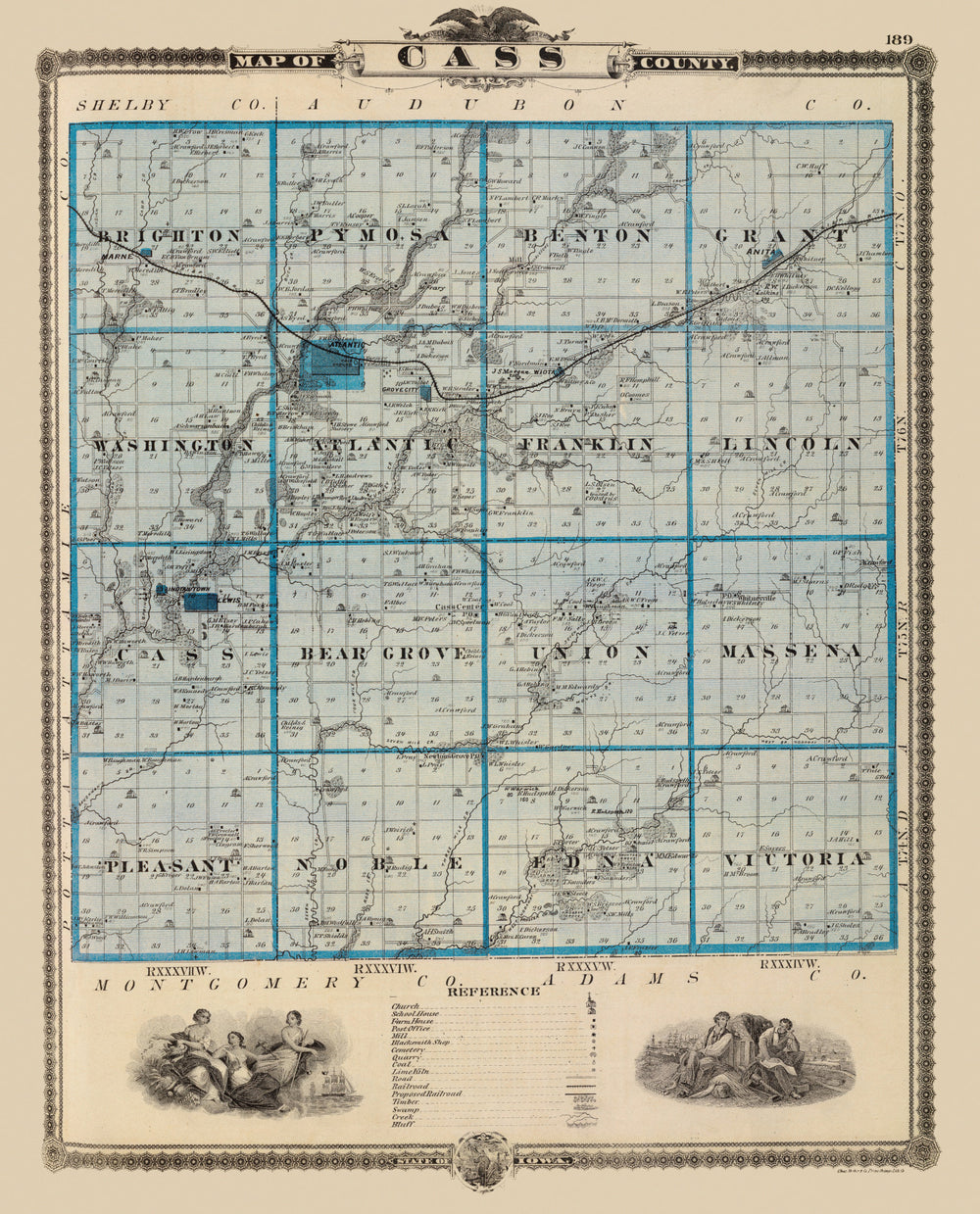 Vintage Map of Cass County, Iowa 1875 print style example