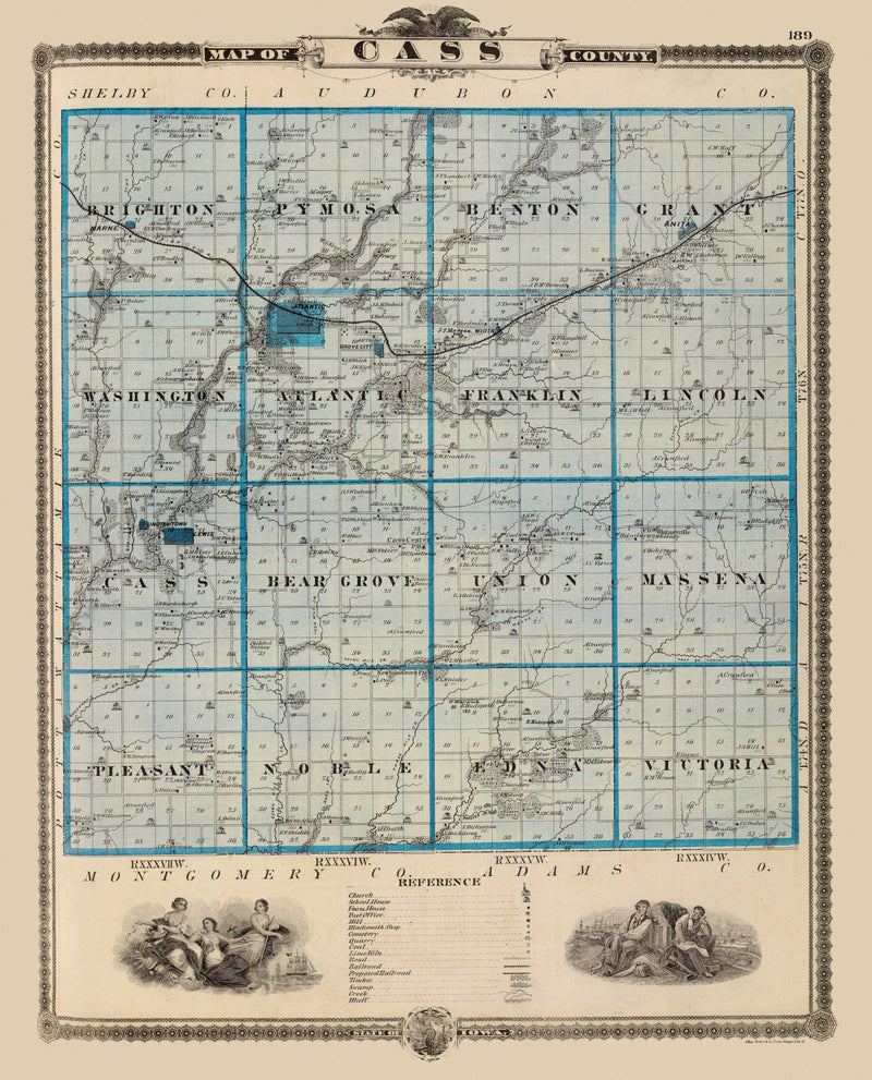 Size comparison using Vintage Map of Cass County, Iowa 1875