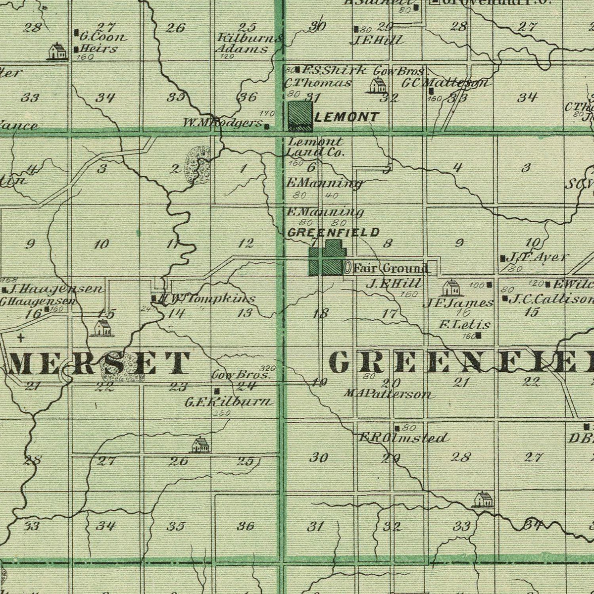 Restored historic details from the 1875 county map of Adair County, Iowa