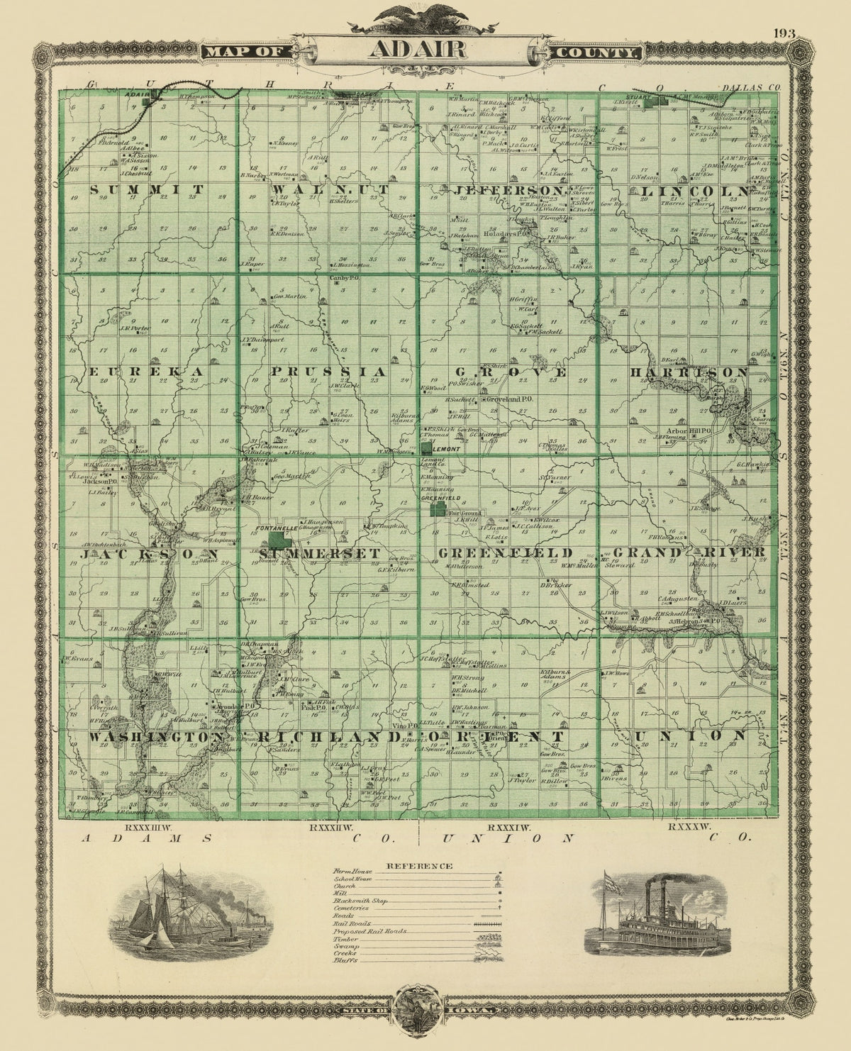 Preview of Vintage Map of Adair County, Iowa 1875