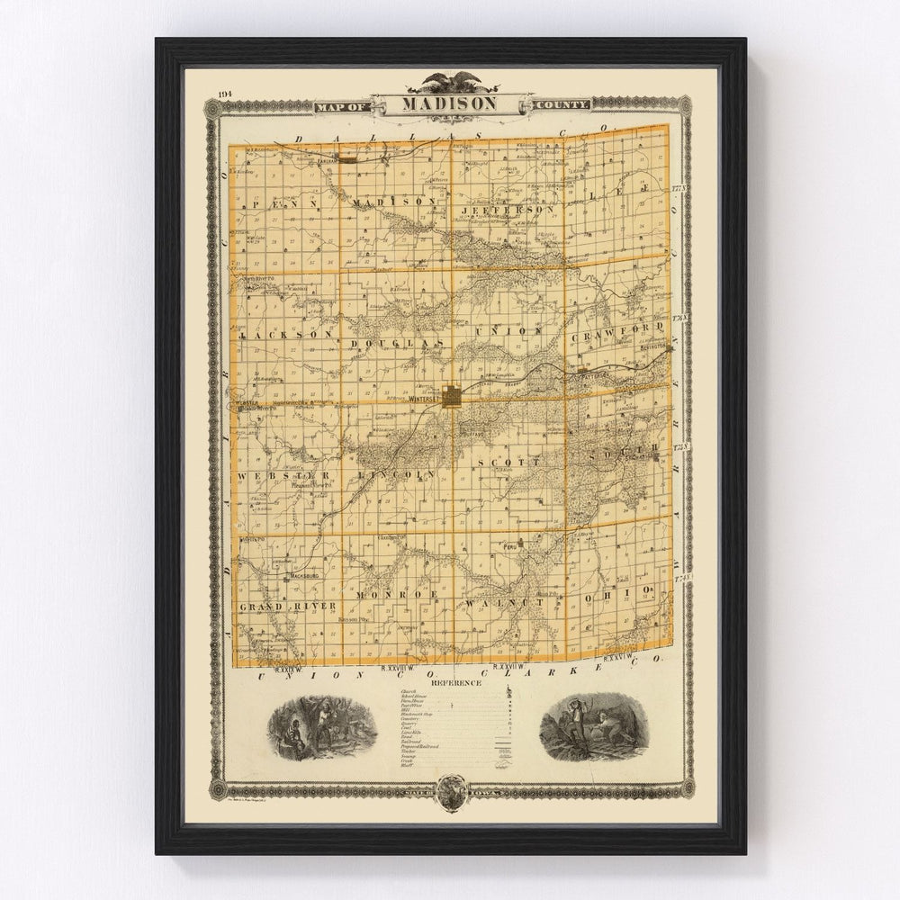 Madison County Vintage Map 1875