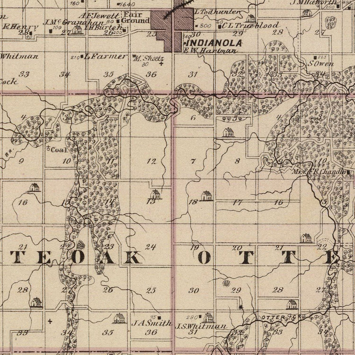 Restored historic details from the 1875 county map of Warren County, Iowa