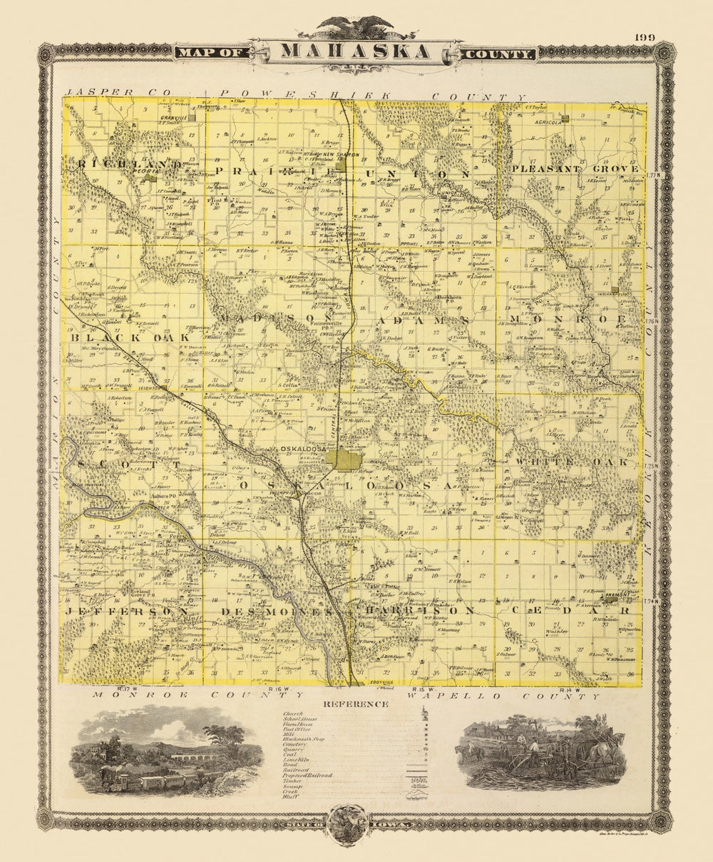 Vintage Map of Mahaska County, Iowa 1875 print style example