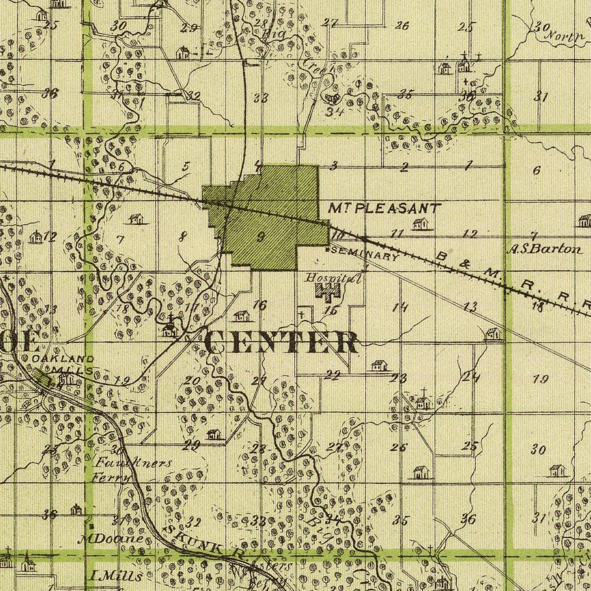 Restored historic details from the 1875 county map of Henry County, Iowa