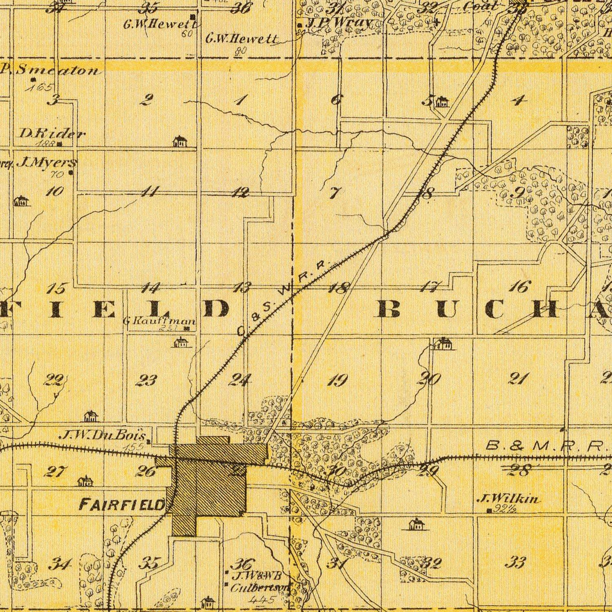 Restored historic details from the 1875 county map of Jefferson County, Iowa