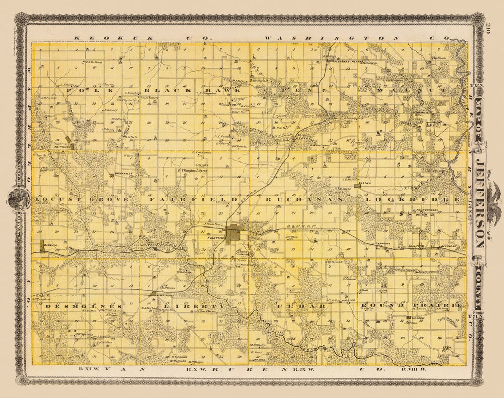 Vintage Map of Jefferson County, Iowa 1875 print style example