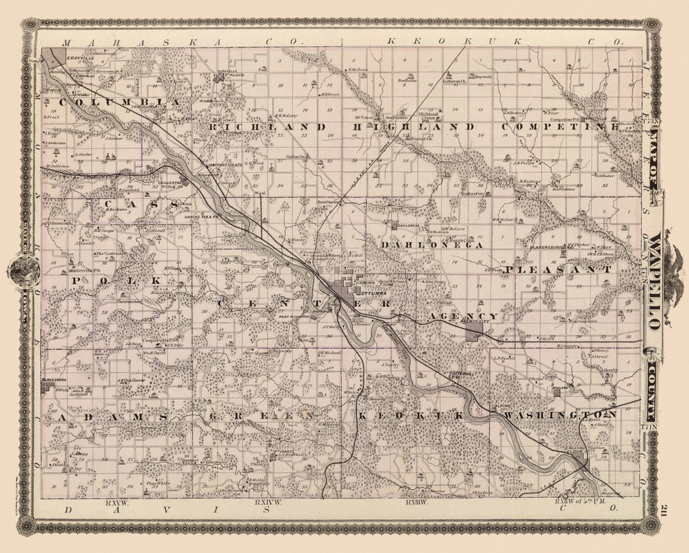 Vintage Map of Wapello County, Iowa 1875 print style example