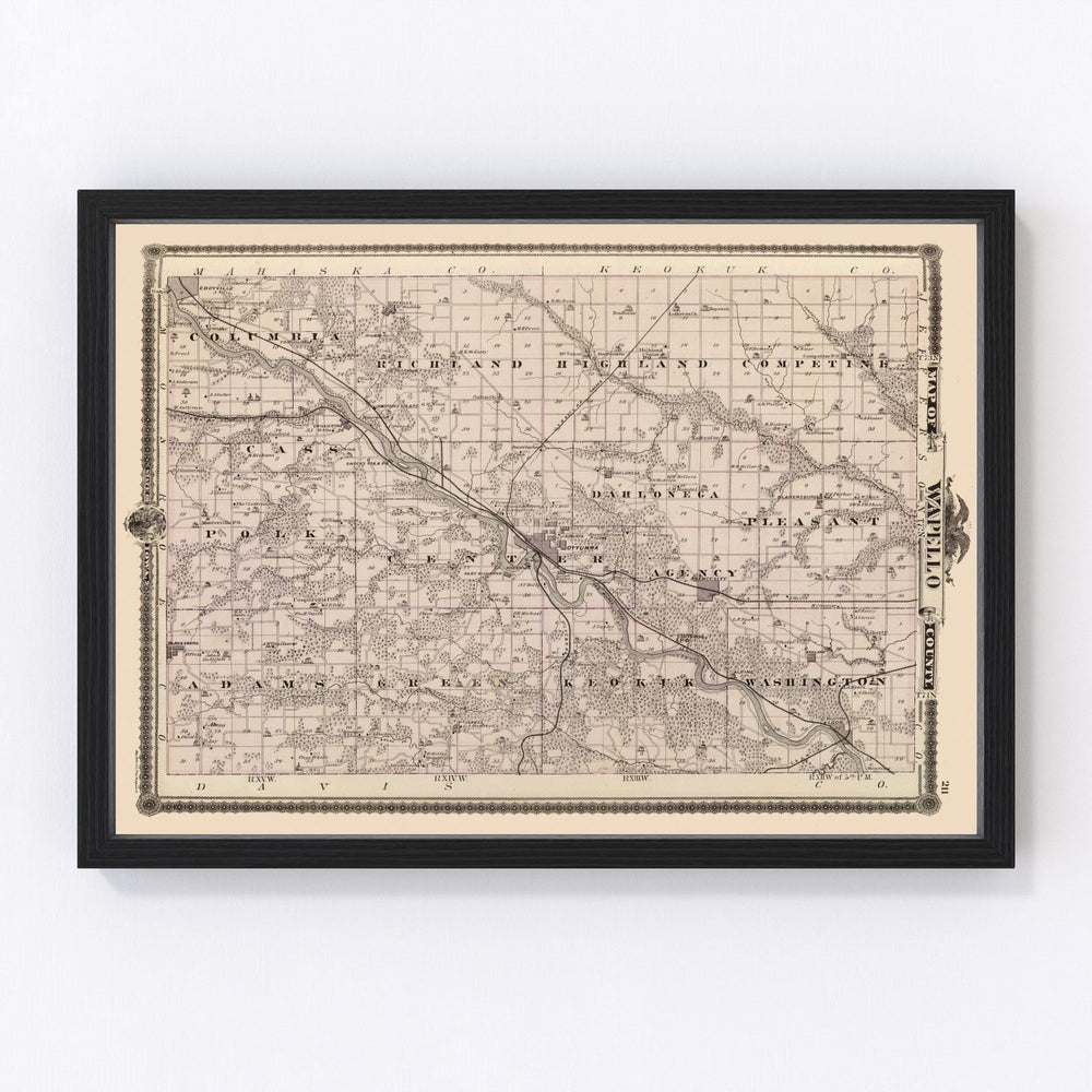 Wapello County Vintage Map 1875