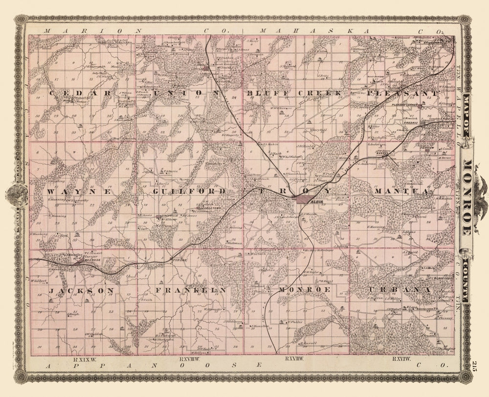 Vintage Map of Monroe County, Iowa 1875 print style example