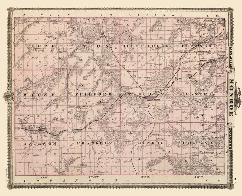 Size comparison using Vintage Map of Monroe County, Iowa 1875