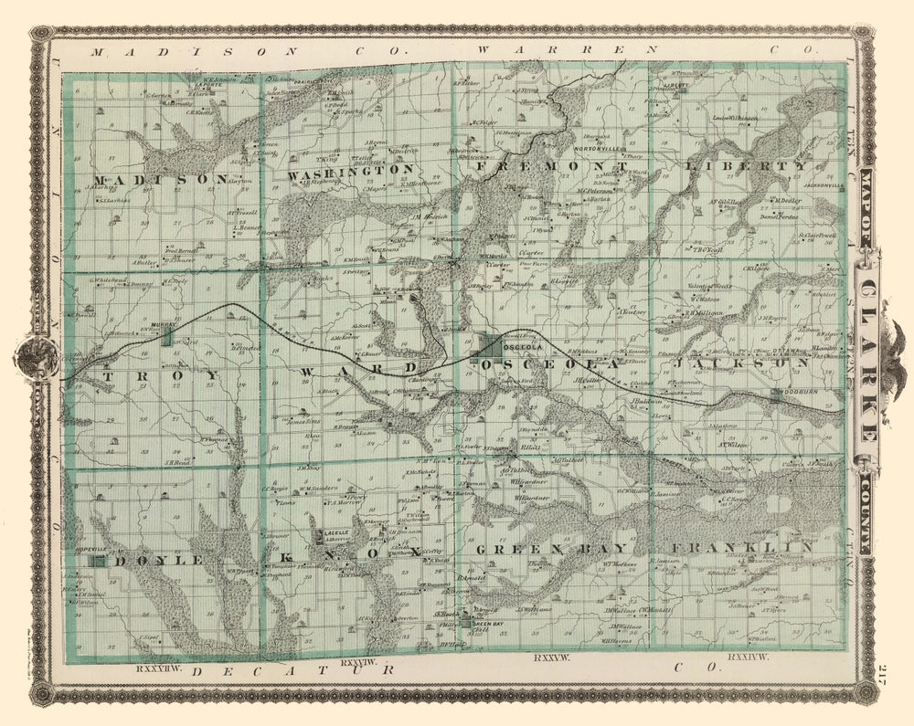Vintage Map of Clarke County, Iowa 1875 print style example