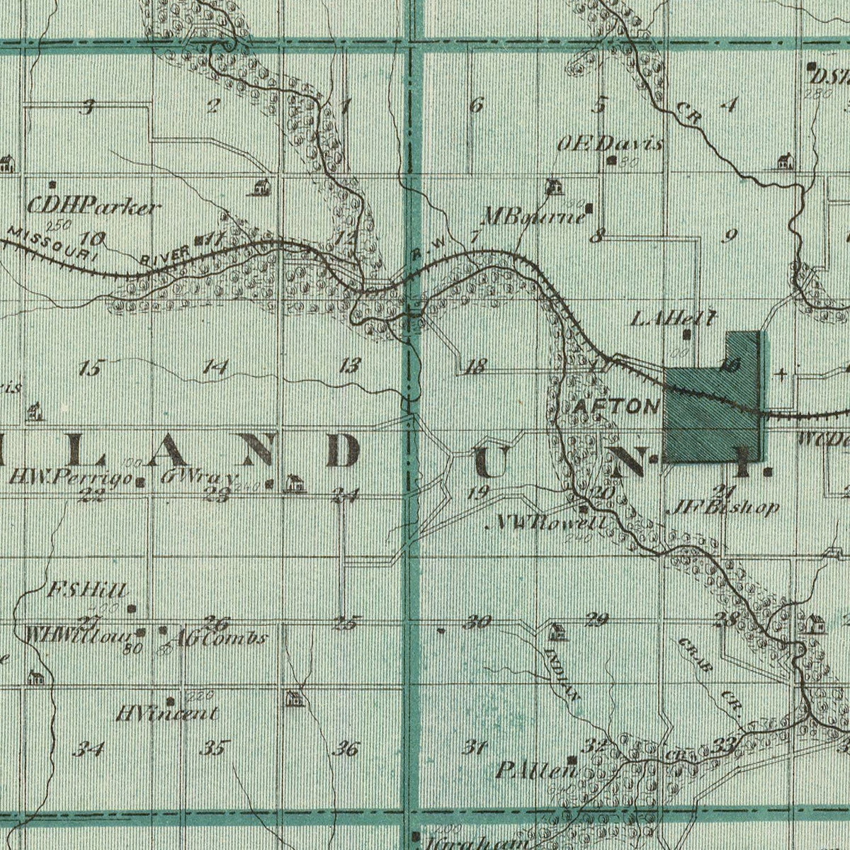Restored historic details from the 1875 county map of Union County, Iowa