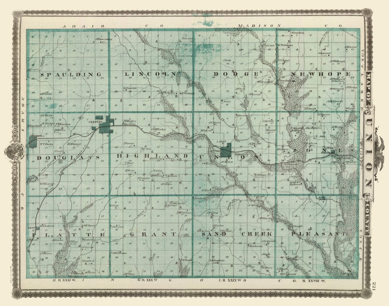 Size comparison using Vintage Map of Union County, Iowa 1875
