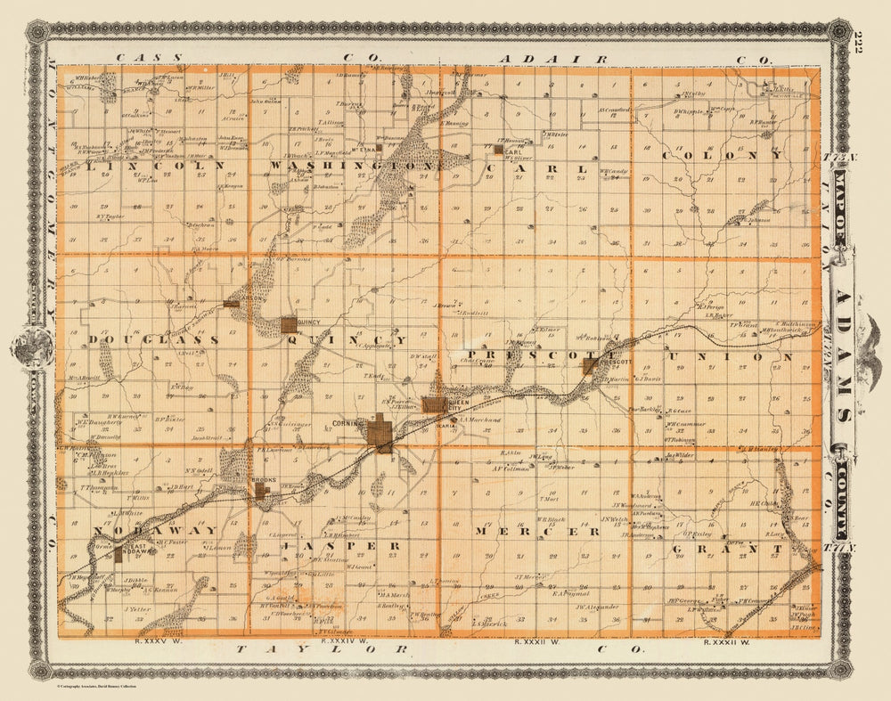 Vintage Map of Adams County, Iowa 1875 print style example