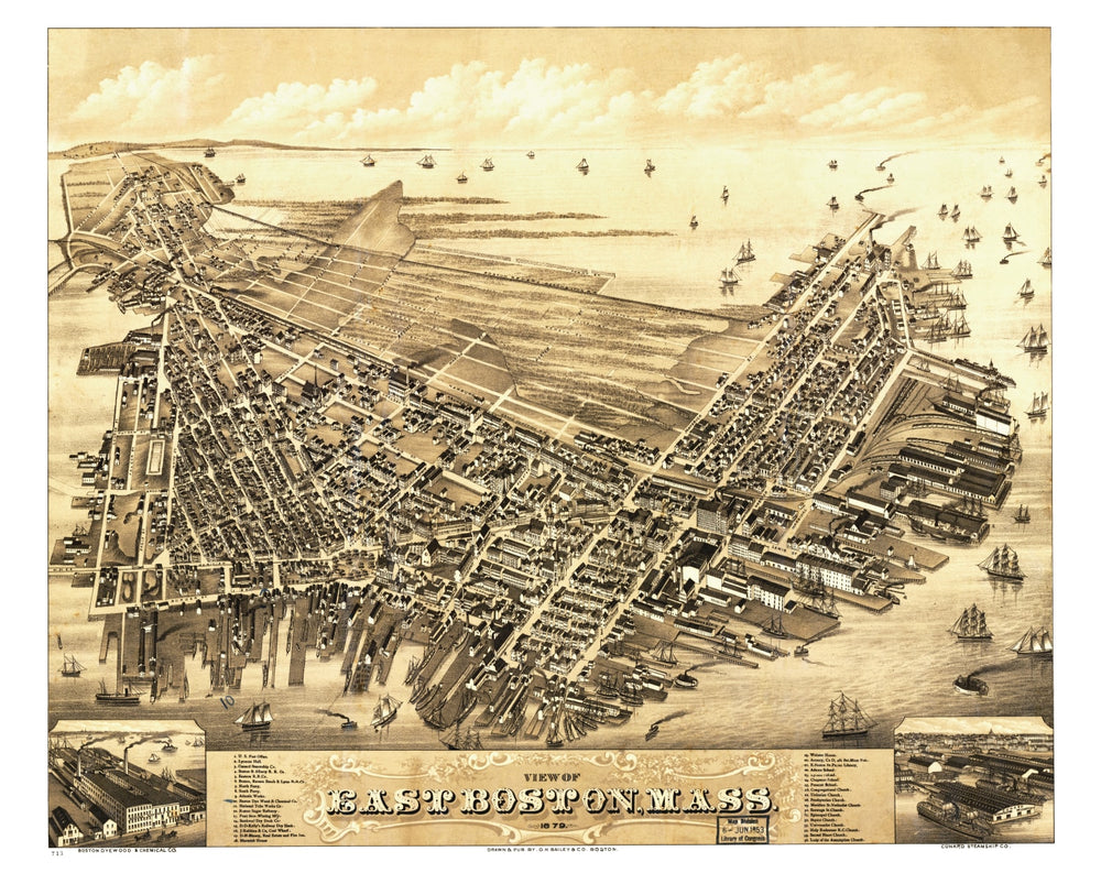 Vintage Map of Boston, Massachusetts 1879 print style example