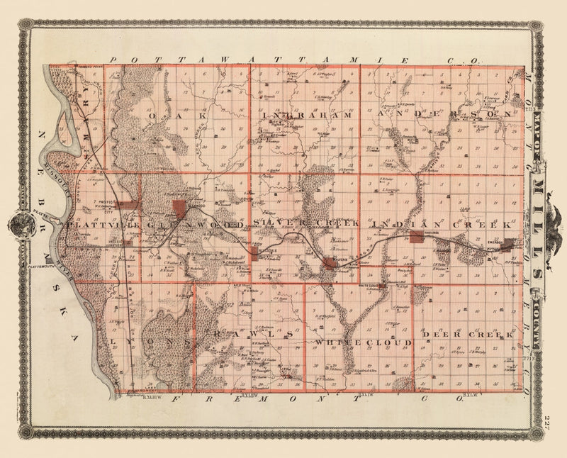 Size comparison using Vintage Map of Mills County, Iowa 1875