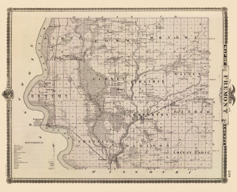 Size comparison using Vintage Map of Fremont County, Iowa 1875