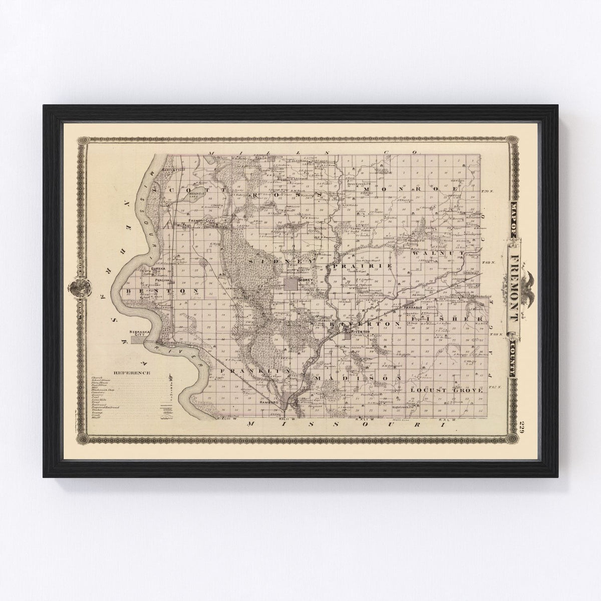 Fremont County Vintage Map 1875