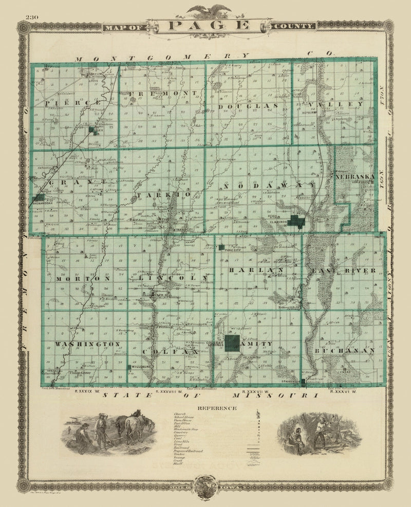 Size comparison using Vintage Map of Page County, Iowa 1875