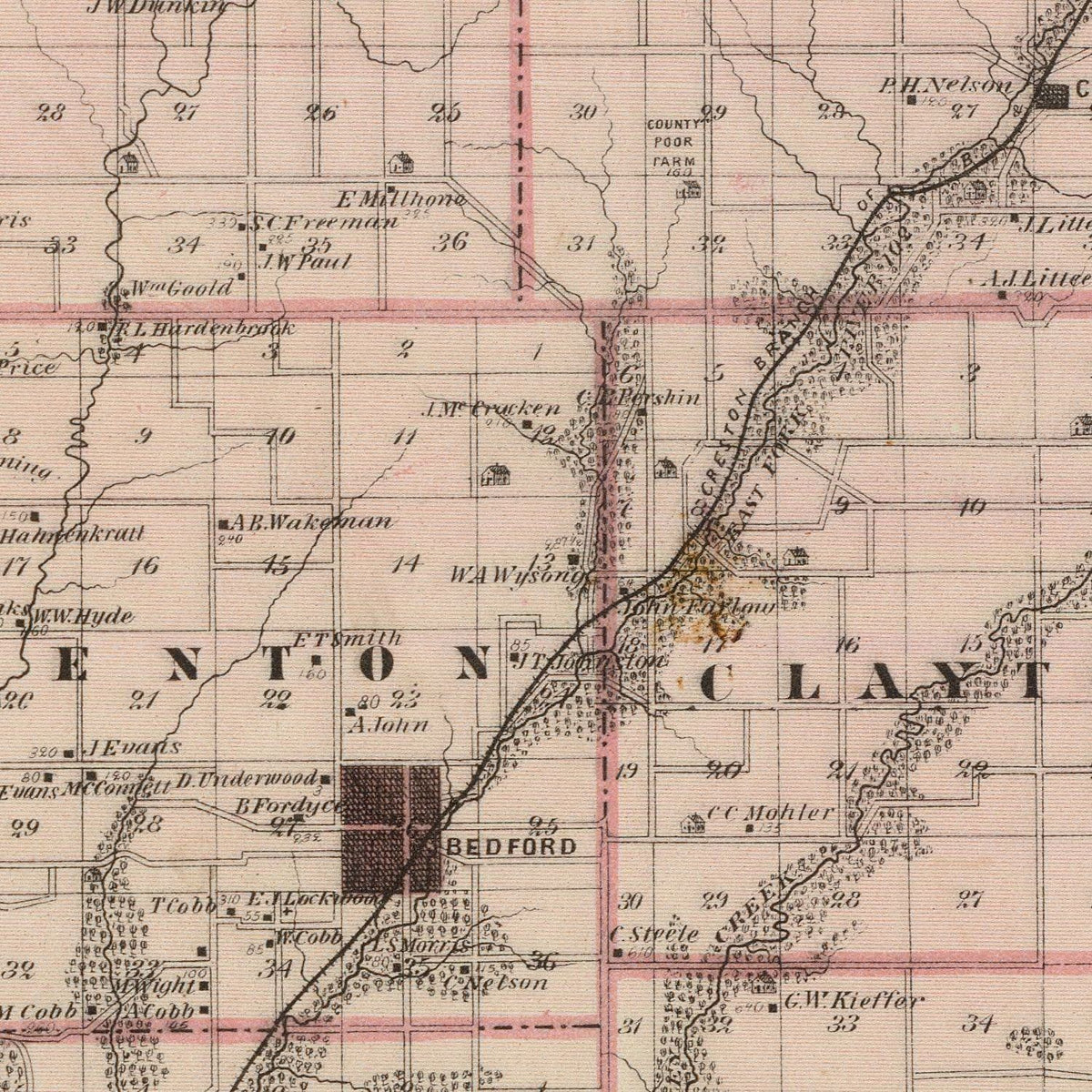 Restored historic details from the 1875 county map of Taylor County, Iowa