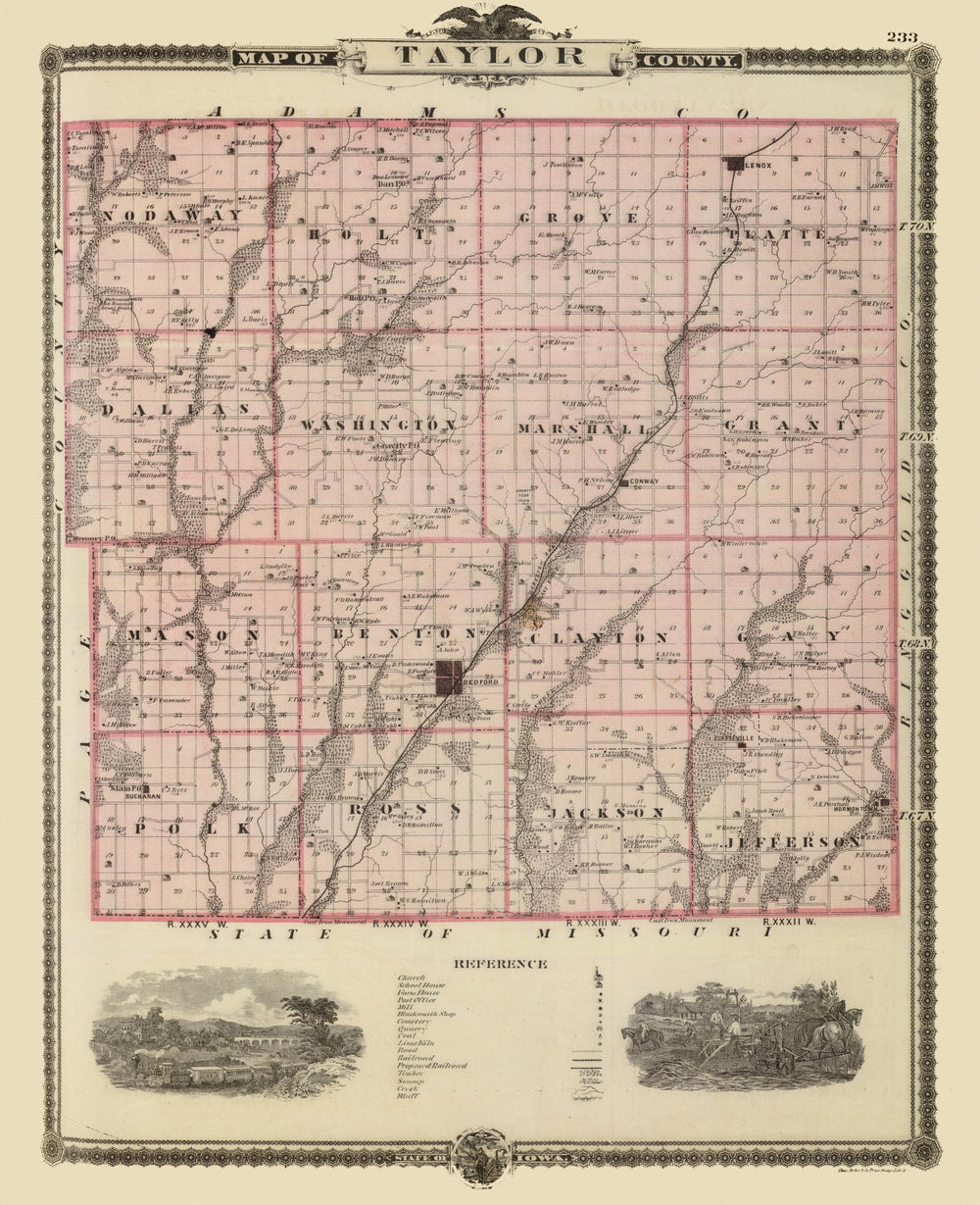 Vintage Map of Taylor County, Iowa 1875 print style example